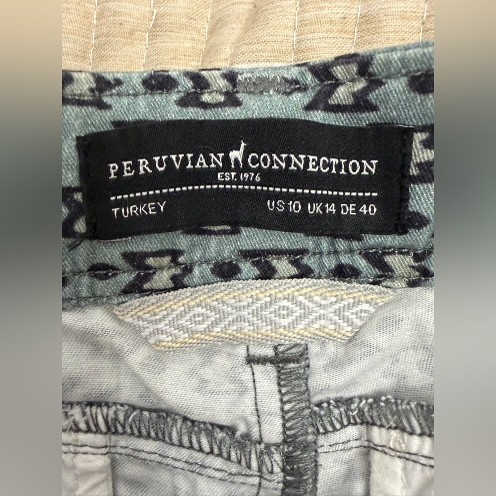 Peruvian  Connections geometric print pants women’s size 10 black green color - Picture 2 of 4